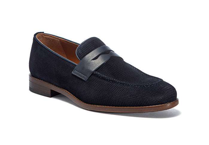 Mocassino camoscio con stampa alveare / Blu - Ideal Moda