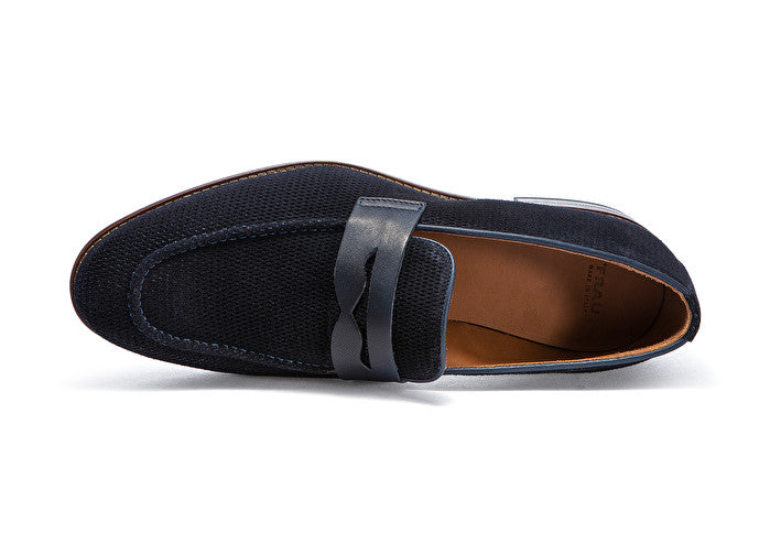 Mocassino camoscio con stampa alveare / Blu - Ideal Moda