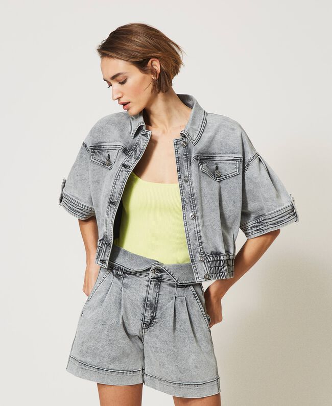 Giacca cropped in jeans / Jeans - Ideal Moda