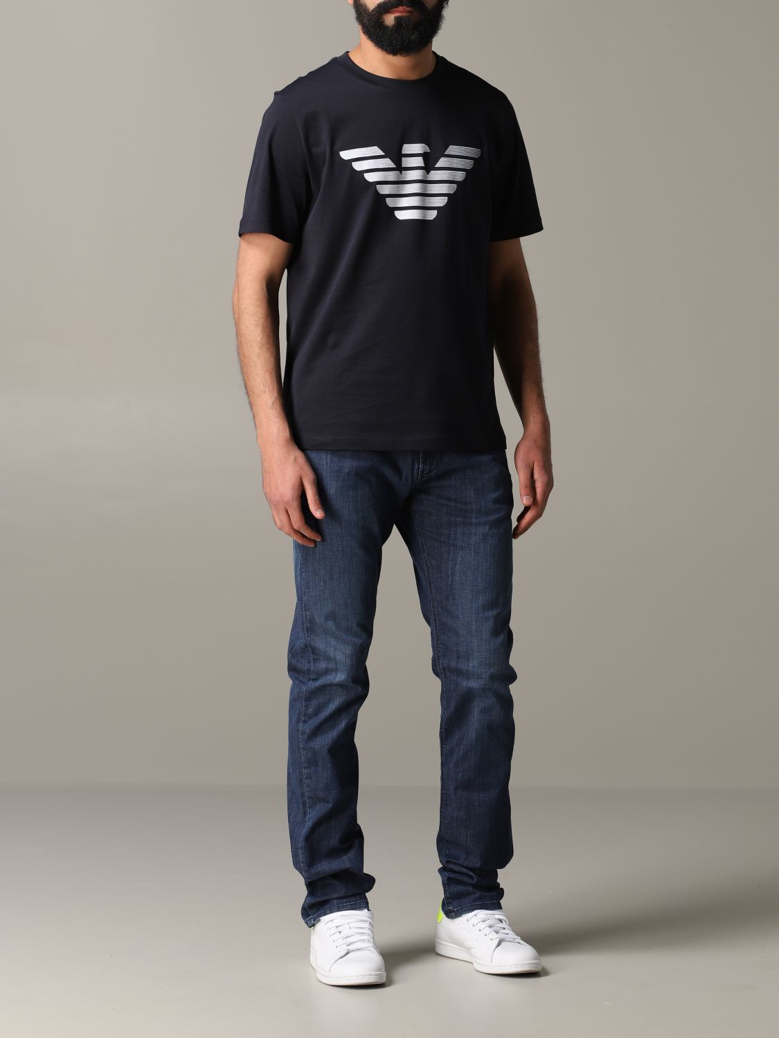 T-Shirt in jersey mercerizzato con stampa logo / Blu - Ideal Moda