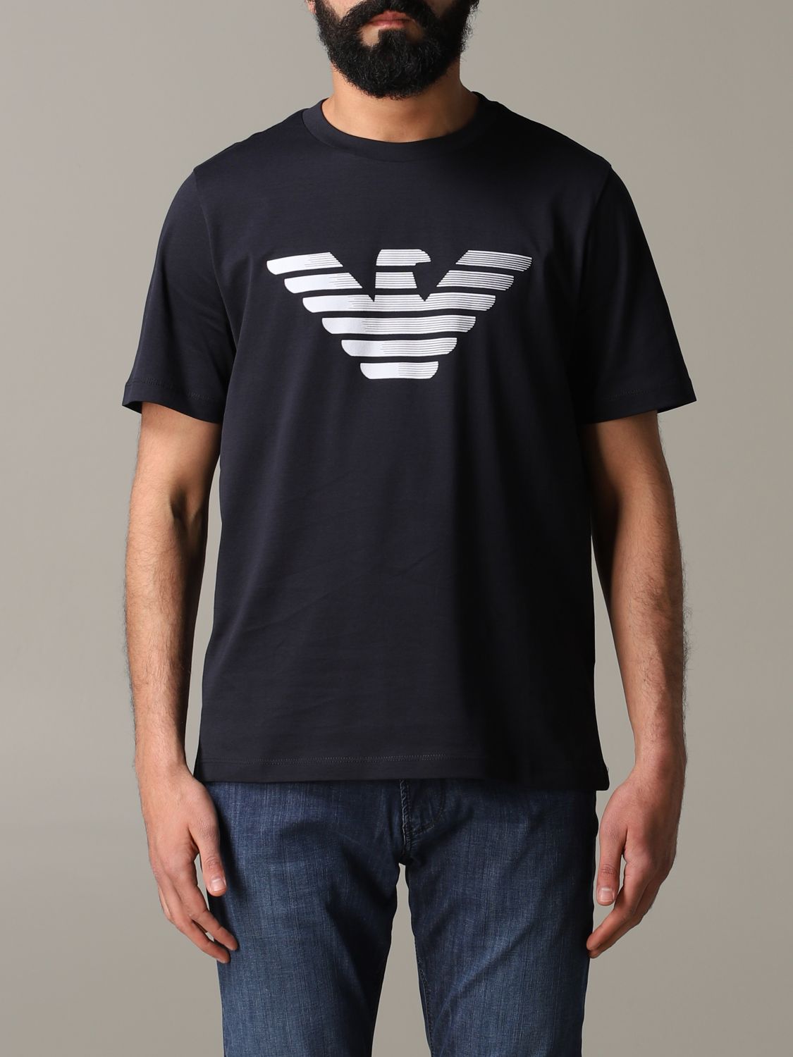 T-Shirt in jersey mercerizzato con stampa logo / Blu - Ideal Moda