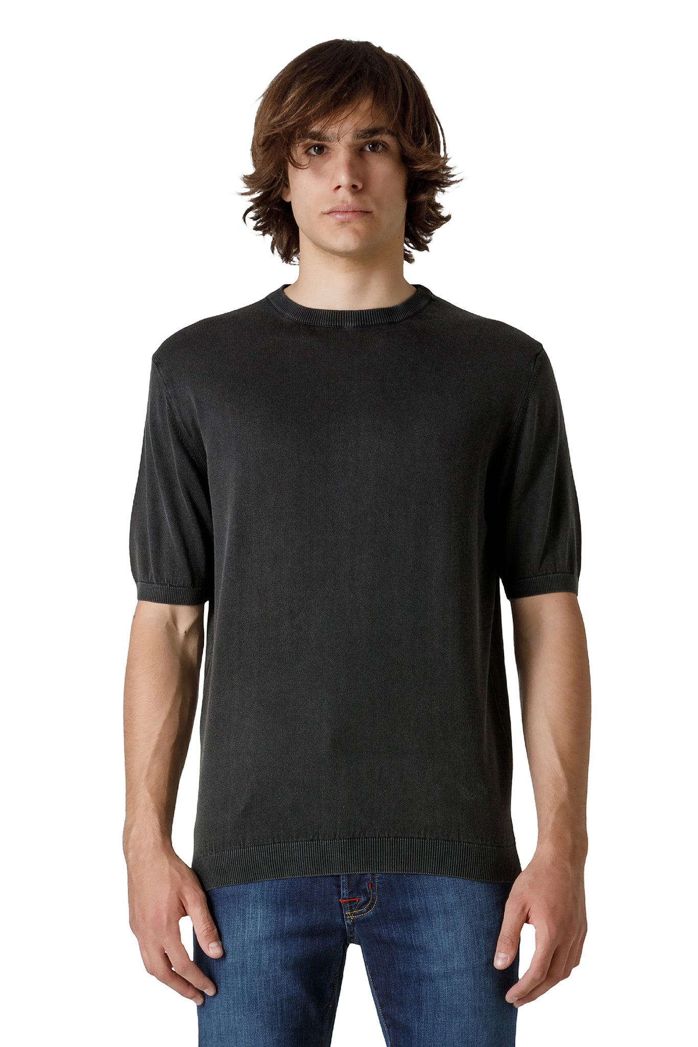 T-Shirt in Filo di Cotone Hyrcus / Nero - Ideal Moda