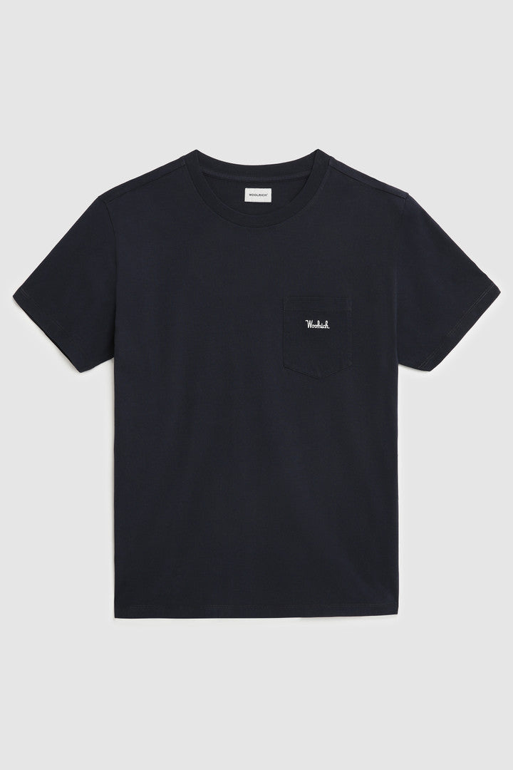 Maglietta con taschino e logo in rilievo / Blu - Ideal Moda