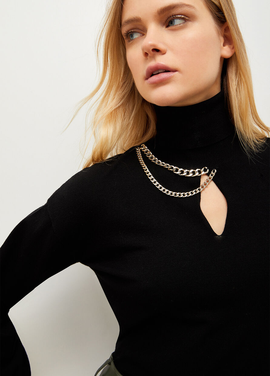 Maglia a Collo Alto con Dettaglio Liu Jo / Nero - Ideal Moda