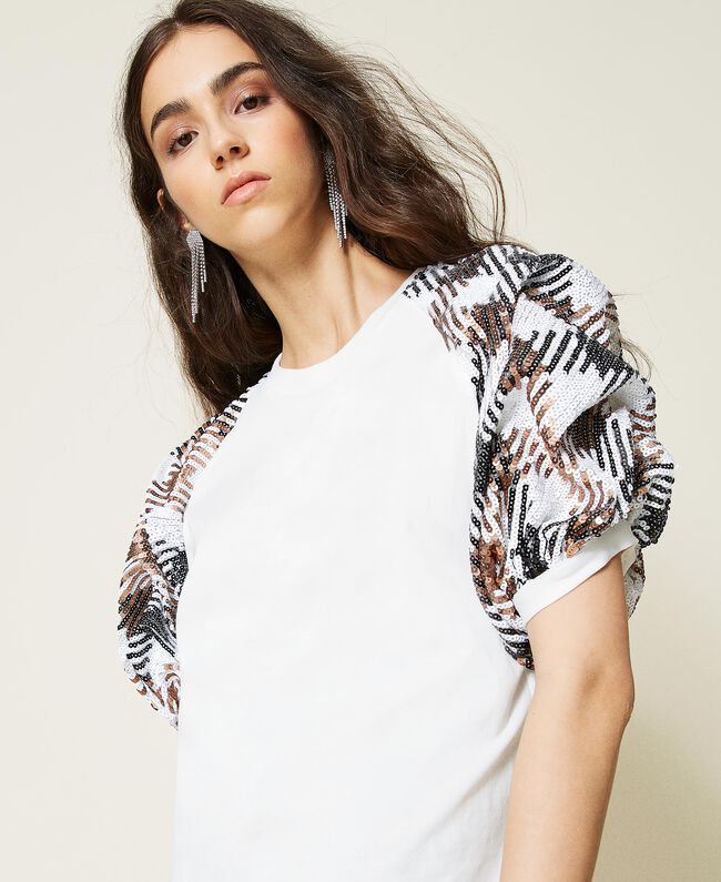 T-Shirt Twin Set con Paillettes / Bianco - Ideal Moda