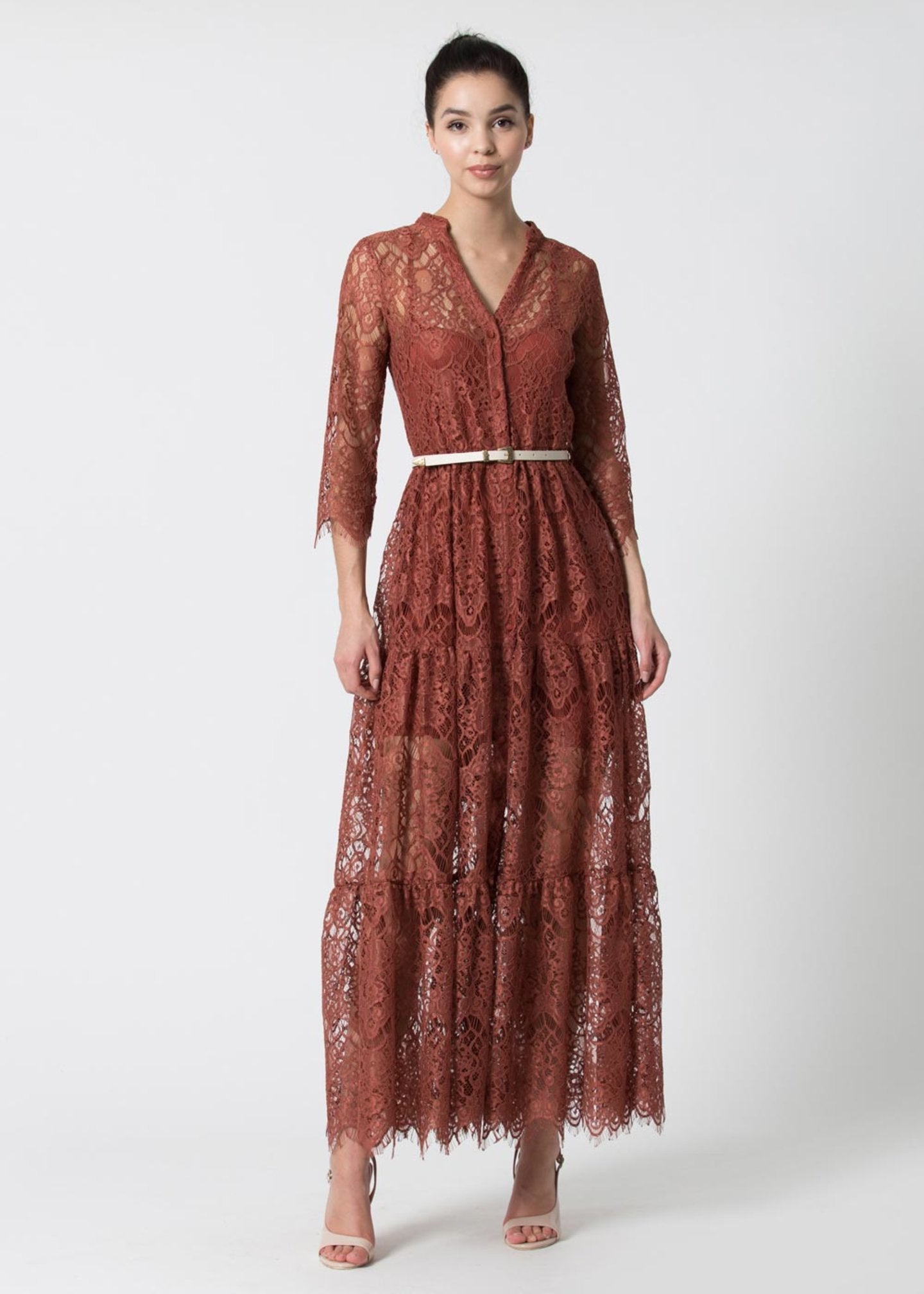 Abito Kocca con Scollo a V / Rosa - Ideal Moda