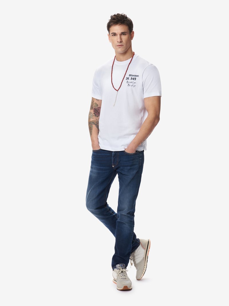 T-Shirt Blauer in Cotone / Bianco - Ideal Moda