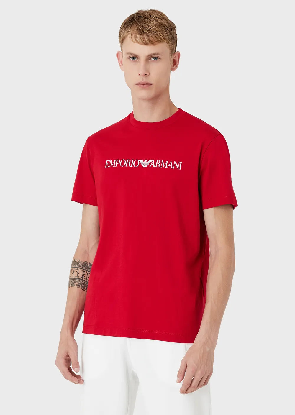 T-Shirt in Pima con Logo Emporio Armani / Rosso - Ideal Moda