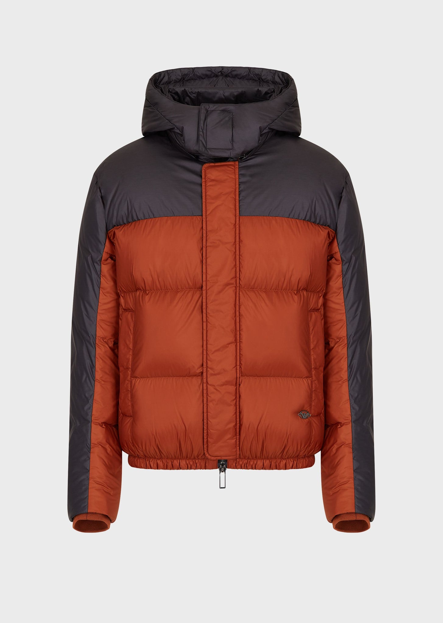 Piumino trapuntato in nylon bicolore con cappuccio / Arancione - Ideal Moda