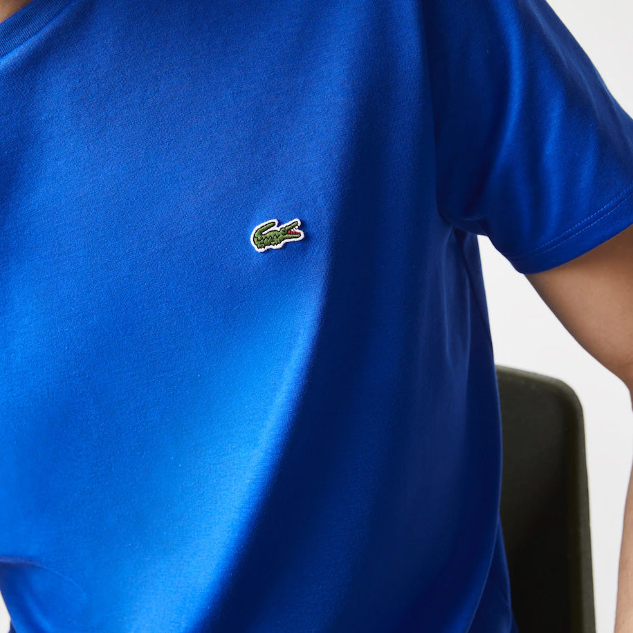 T-shirt a girocollo in jersey di cotone Pima / Azzurro - Ideal Moda
