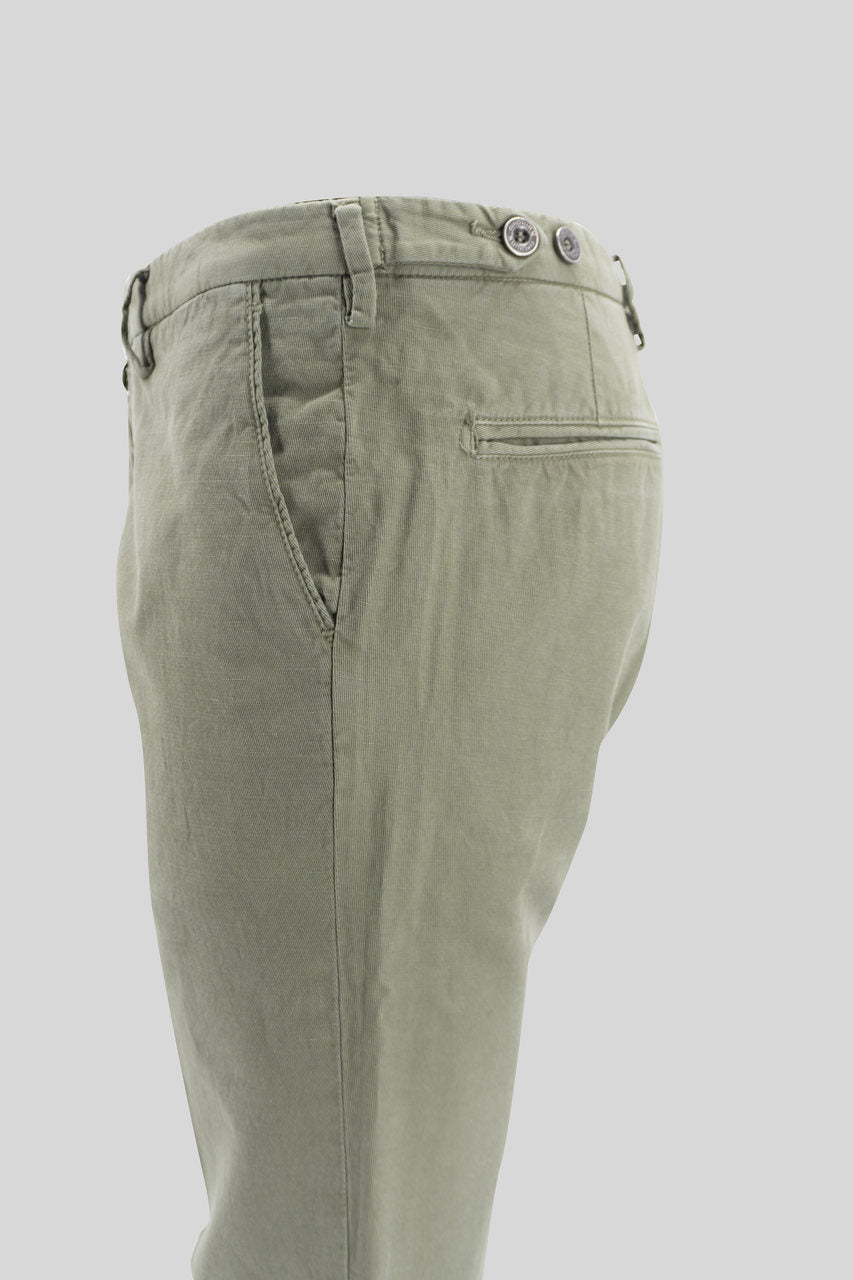 Pantalone Slim Fit in Lino e Cotone / Verde - Ideal Moda