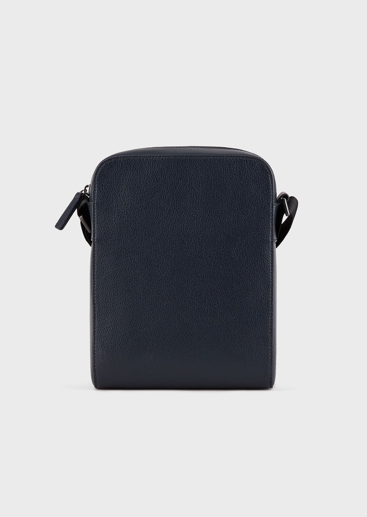 Borsa a tracolla piatta in pelle rigenerata con fascia logo / Blu - Ideal Moda