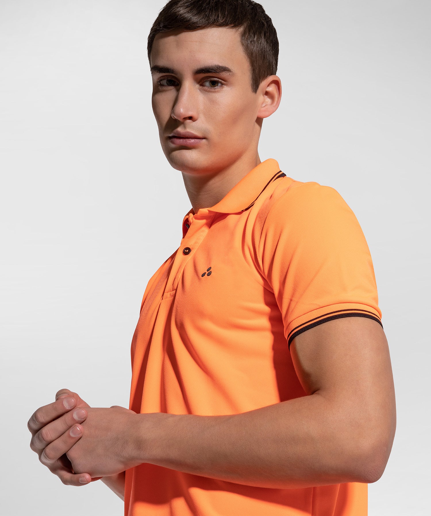 Polo in Piquet Fluo con Dettagli Grafici / Arancione - Ideal Moda