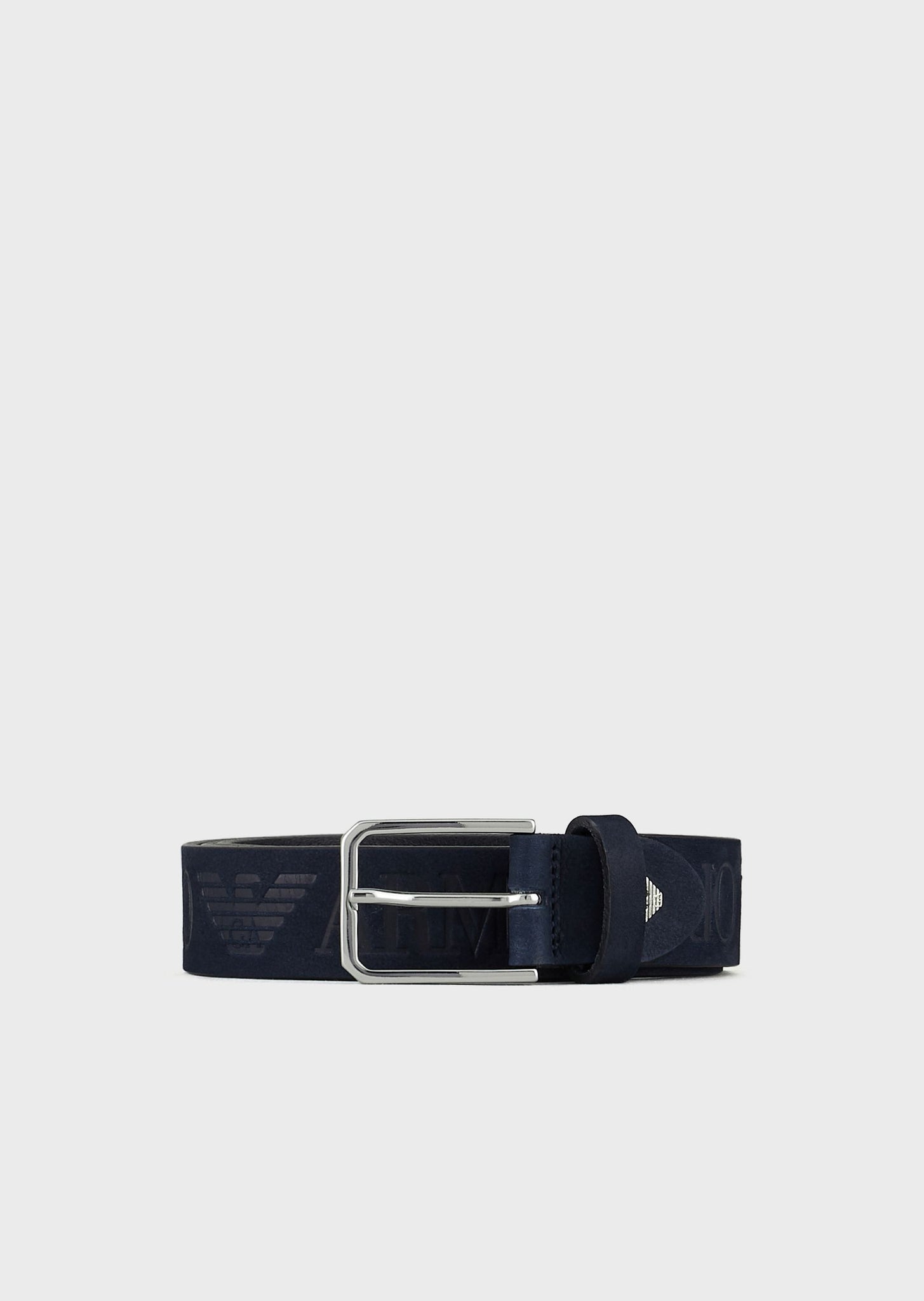 Cintura in pelle nabuk con logo embossed / Blu - Ideal Moda