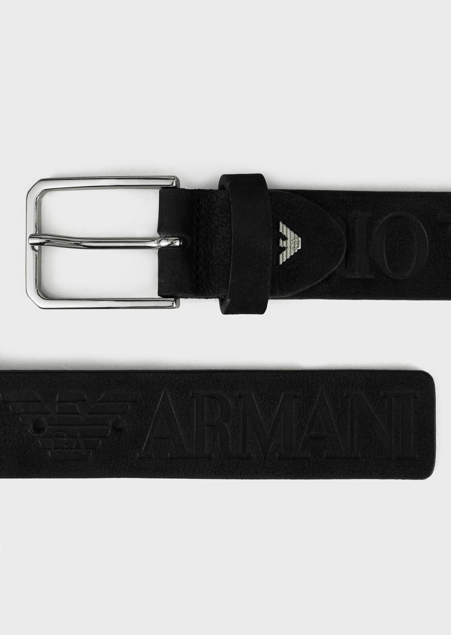 Cintura in pelle nabuk con logo embossed / Nero - Ideal Moda