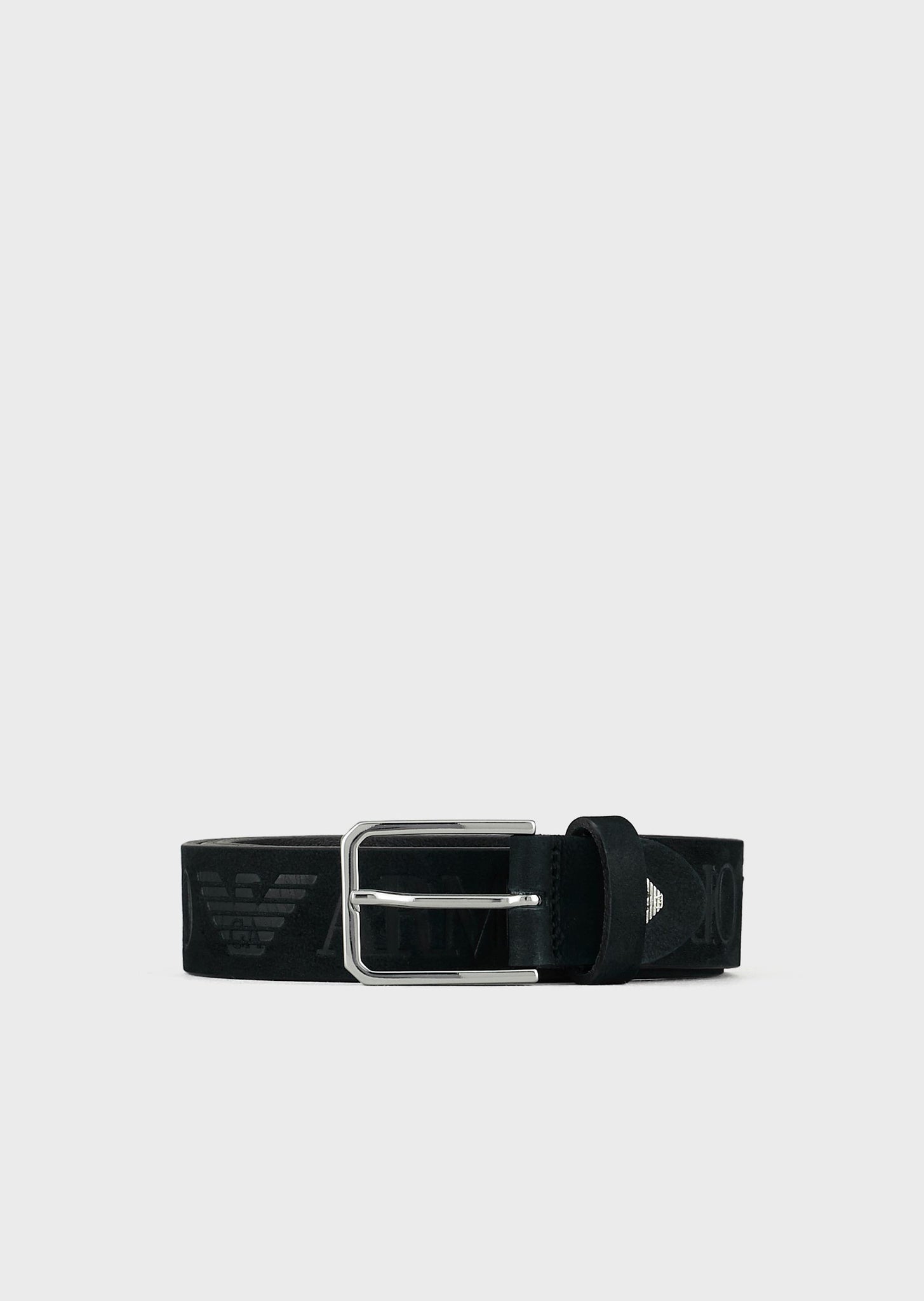 Cintura in pelle nabuk con logo embossed / Nero - Ideal Moda