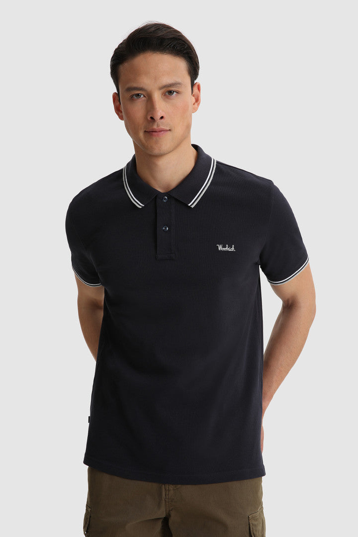 Polo Monterey in cotone piqué elasticizzato / Blu - Ideal Moda