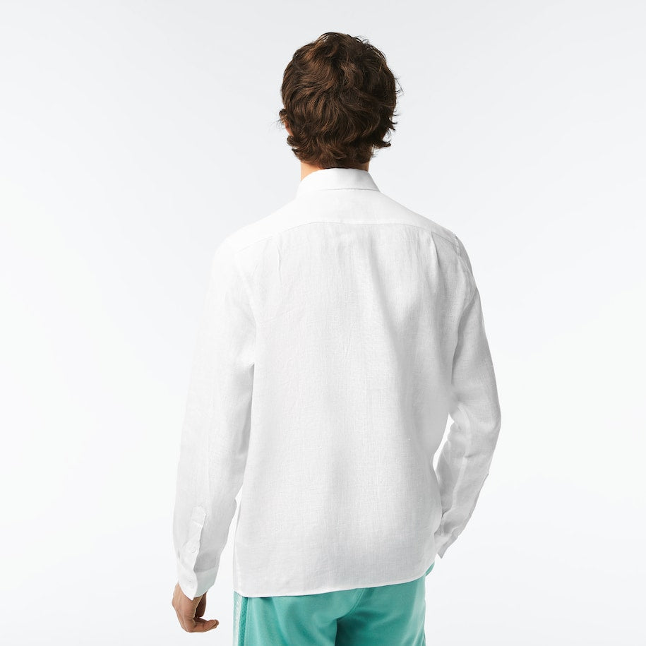 Camicia in Lino con Logo Lacoste / Bianco - Ideal Moda