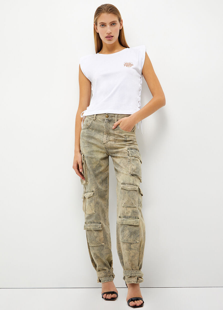 T-Shirt in Cotone con Logo / Bianco - Ideal Moda