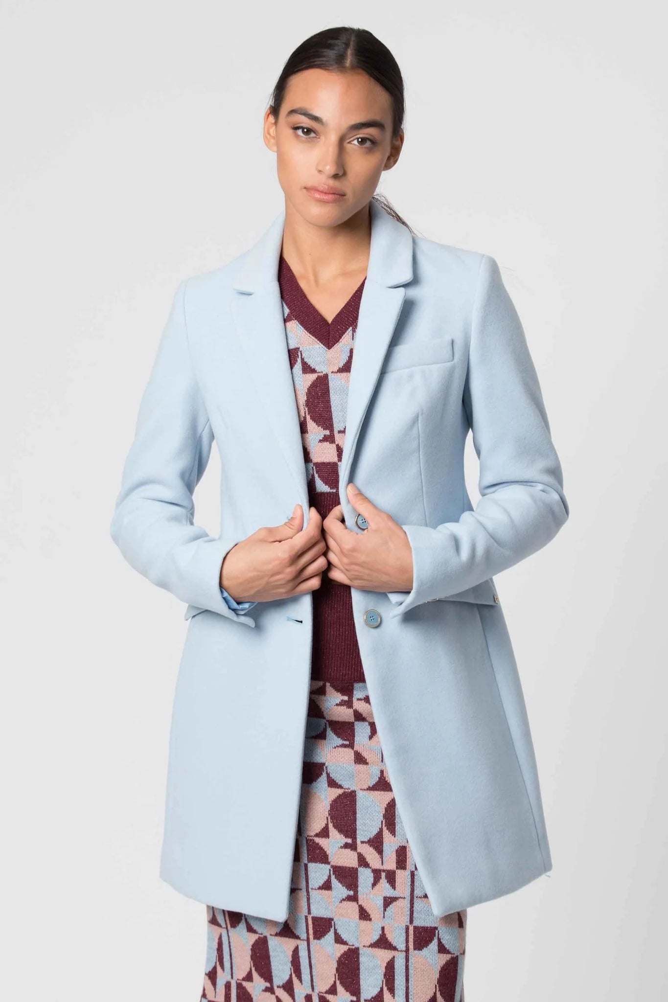 Cappotto con Tasche a Patta Kocca / Azzurro - Ideal Moda