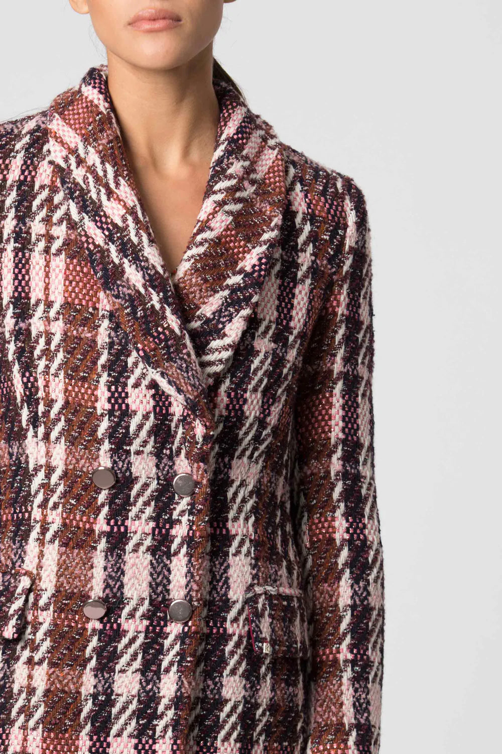 Cappotto Doppiopetto a Fantasia Kocca / Rosa - Ideal Moda