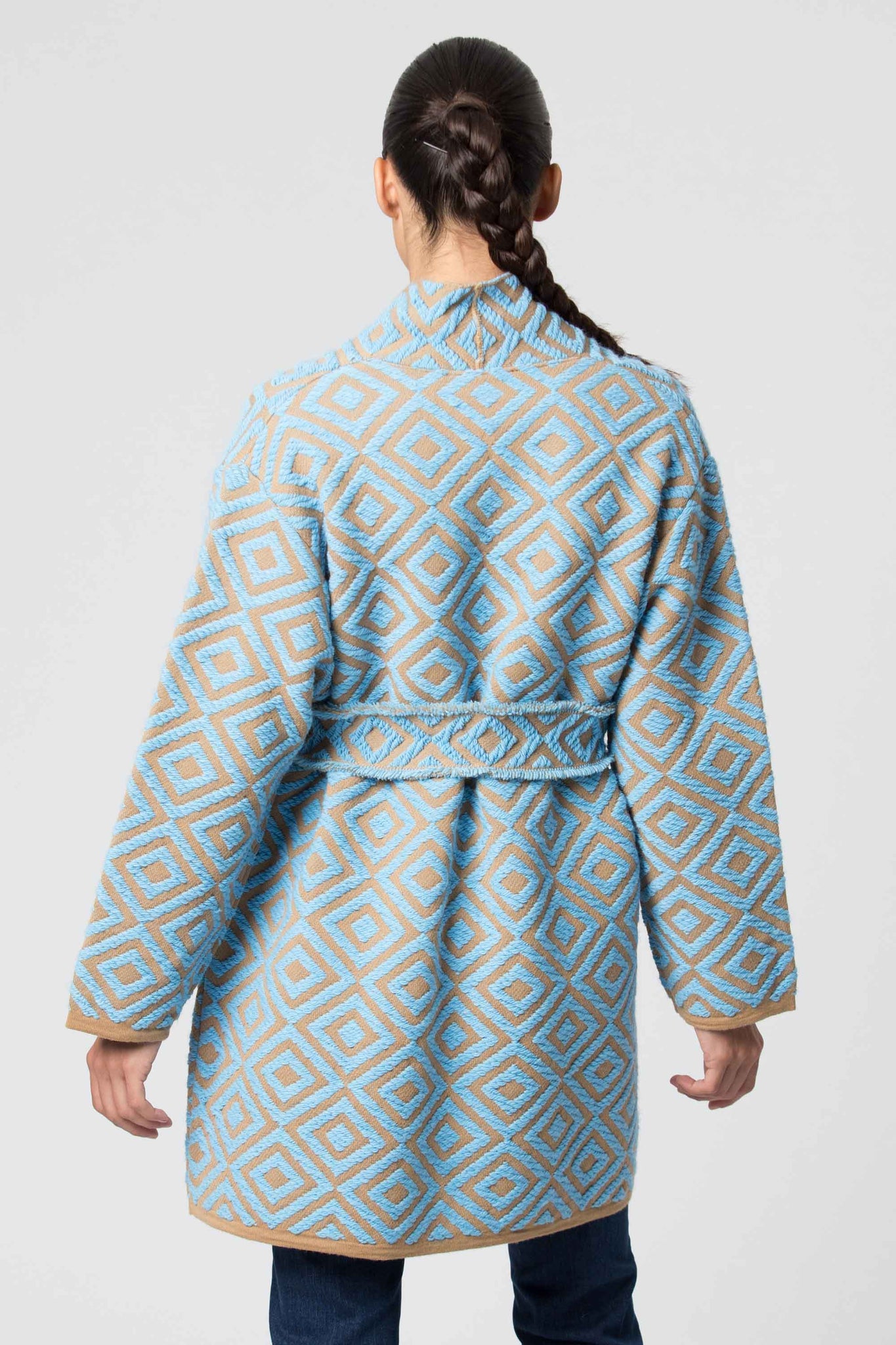 Cappotto con Fantasia Kocca / Azzurro - Ideal Moda