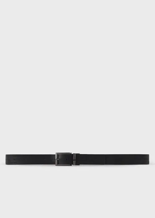 Cintura Reversibile in Pelle con Lettering Emporio Armani / Nero - Ideal Moda