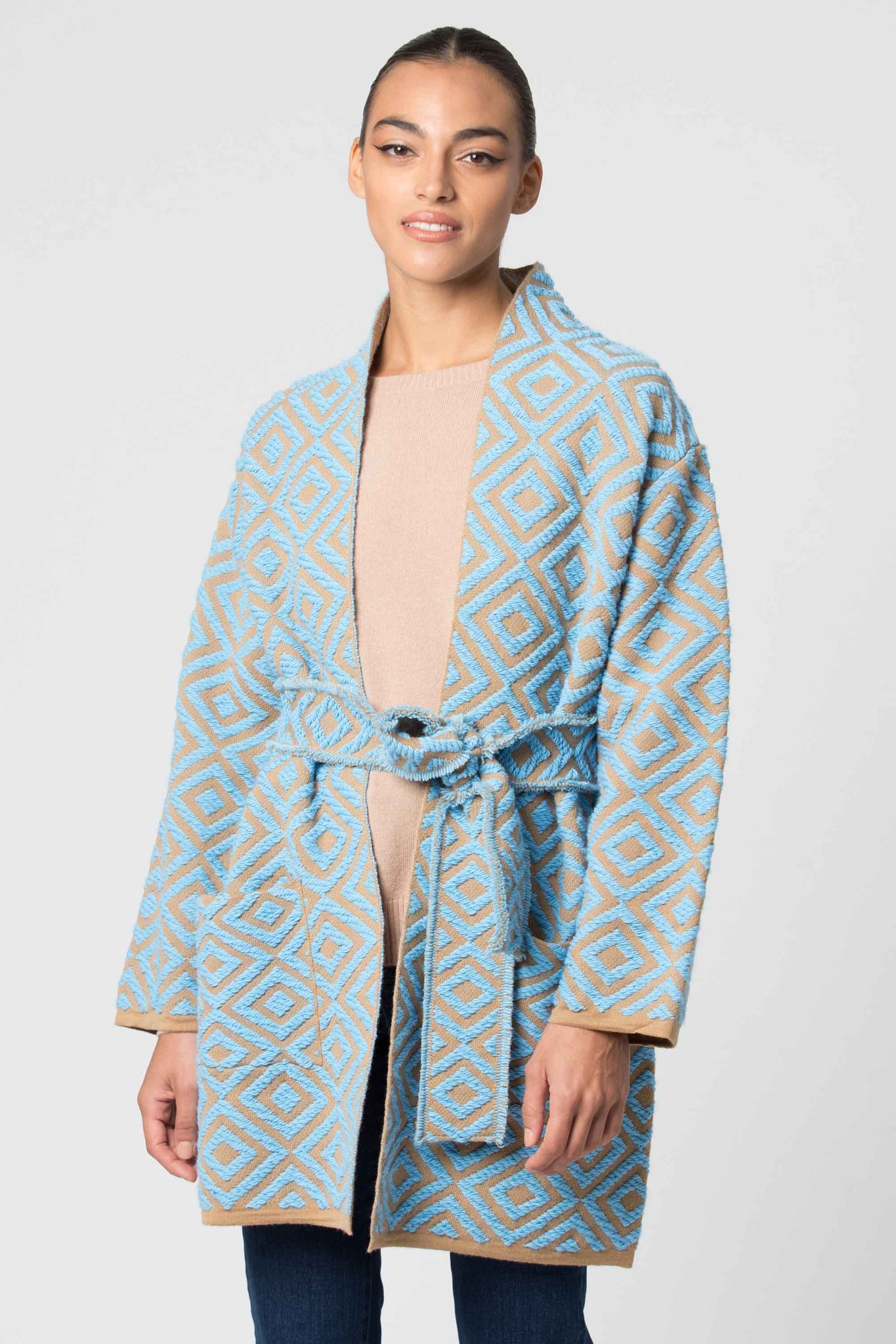 Cappotto con Fantasia Kocca / Azzurro - Ideal Moda