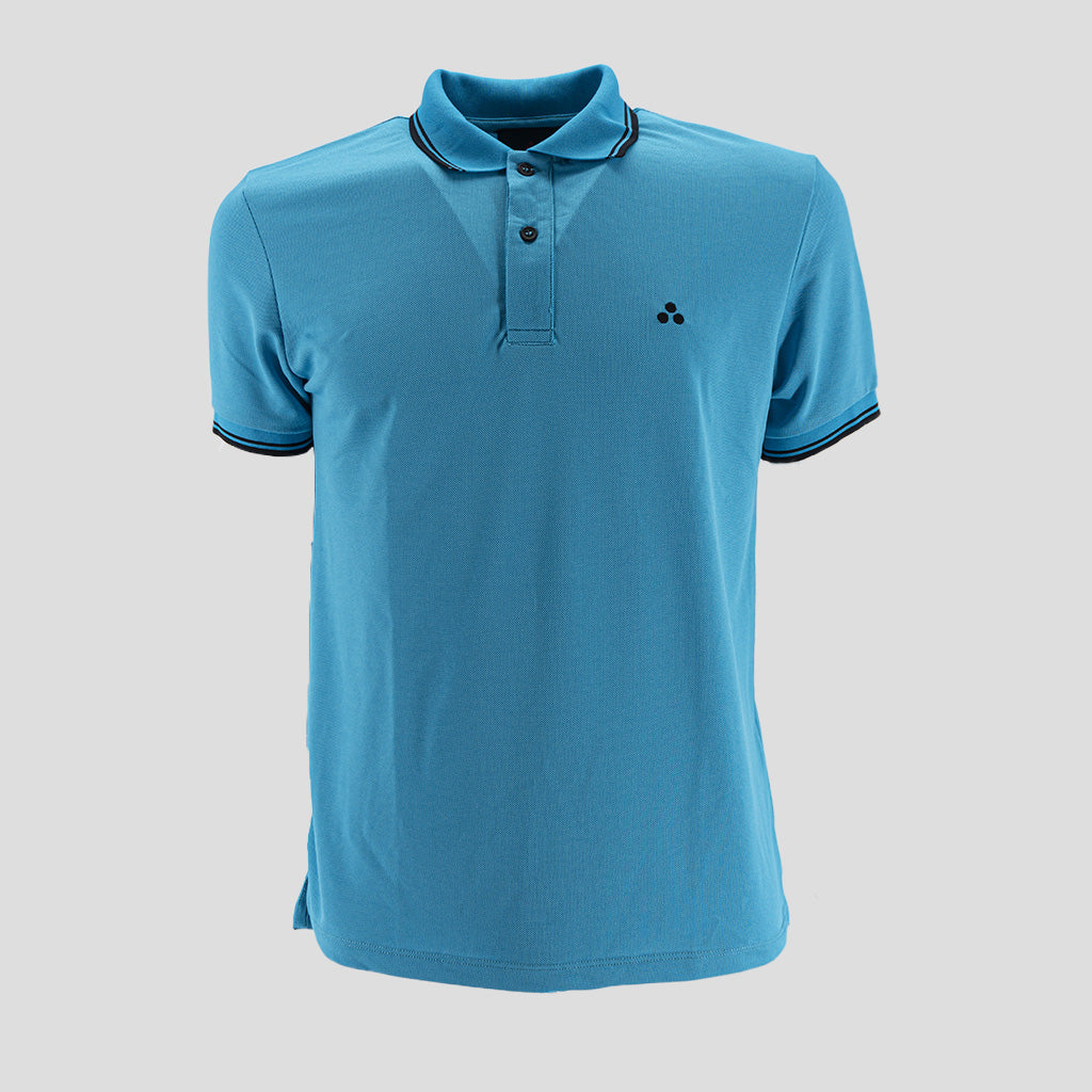 Polo in Piquet Fluo con Dettagli Grafici / Azzurro - Ideal Moda