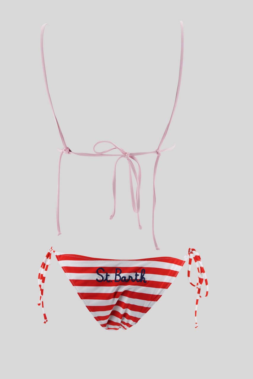 Bikini a Triangolo a righe / Rosso - Ideal Moda