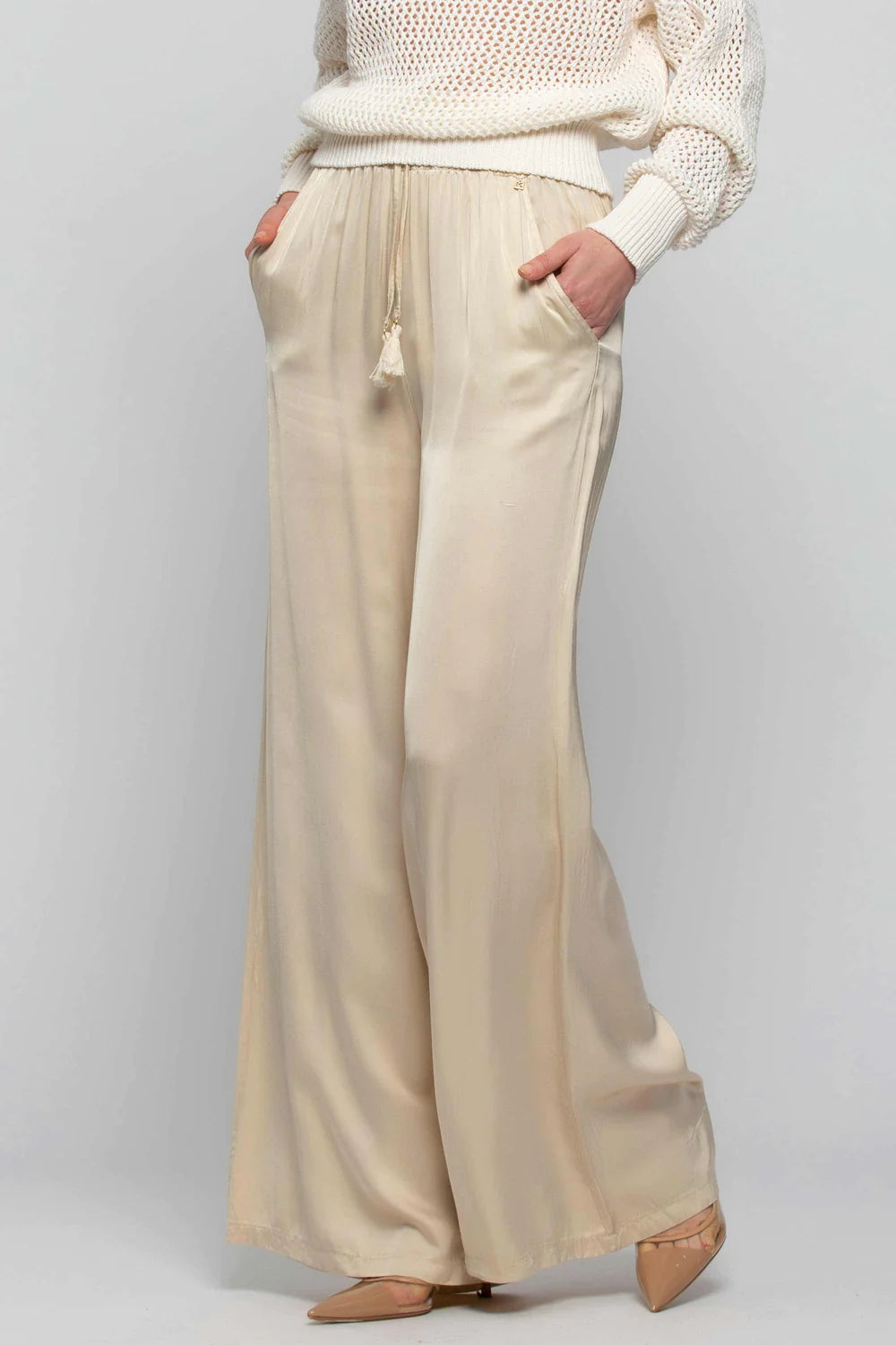 Pantalone Palazzo con Coulisse Kocca / Beige - Ideal Moda