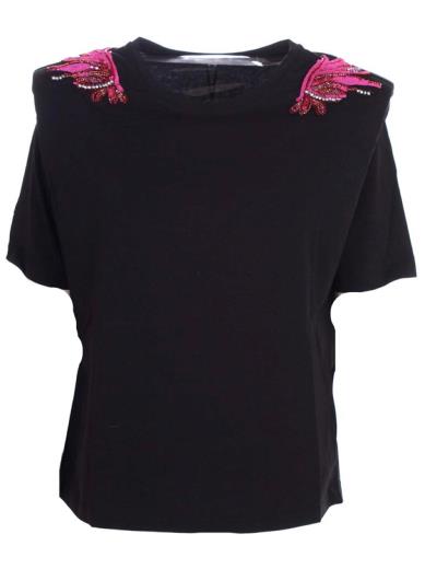 T-Shirt con Applicazione / Nero - Ideal Moda