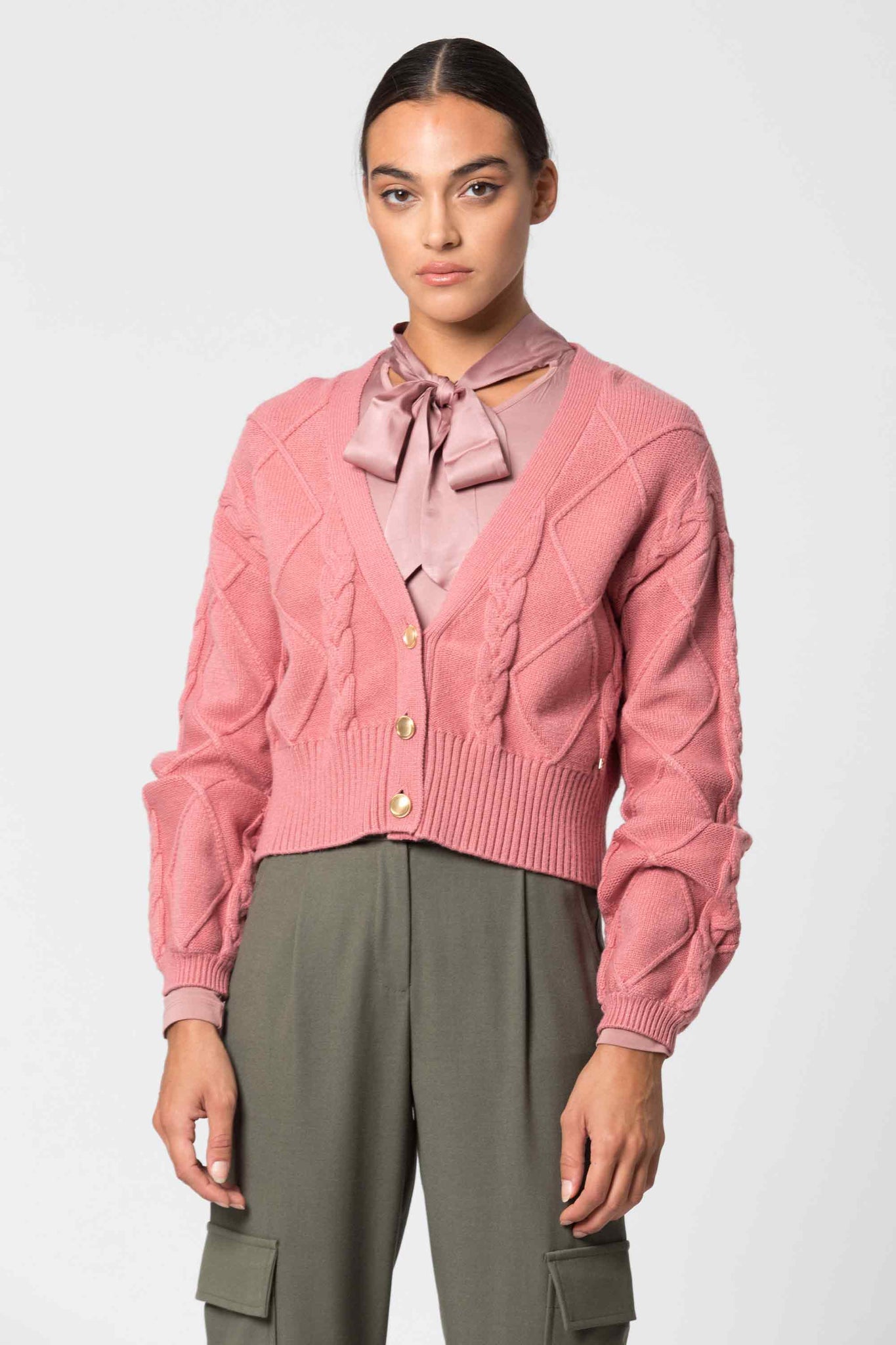 Cardigan con Tramatura Kocca / Rosa - Ideal Moda
