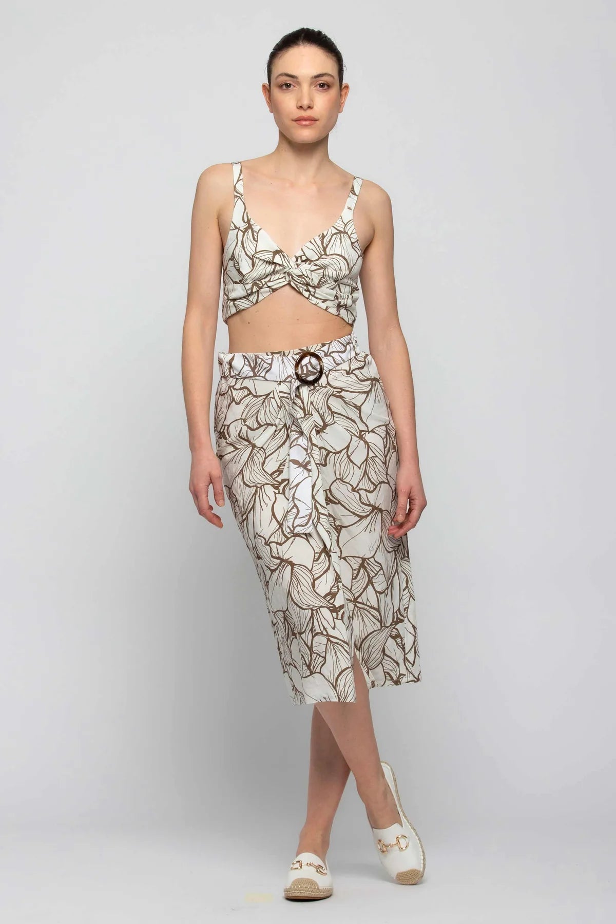 Gonna a Fantasia con Cintura / Bianco - Ideal Moda