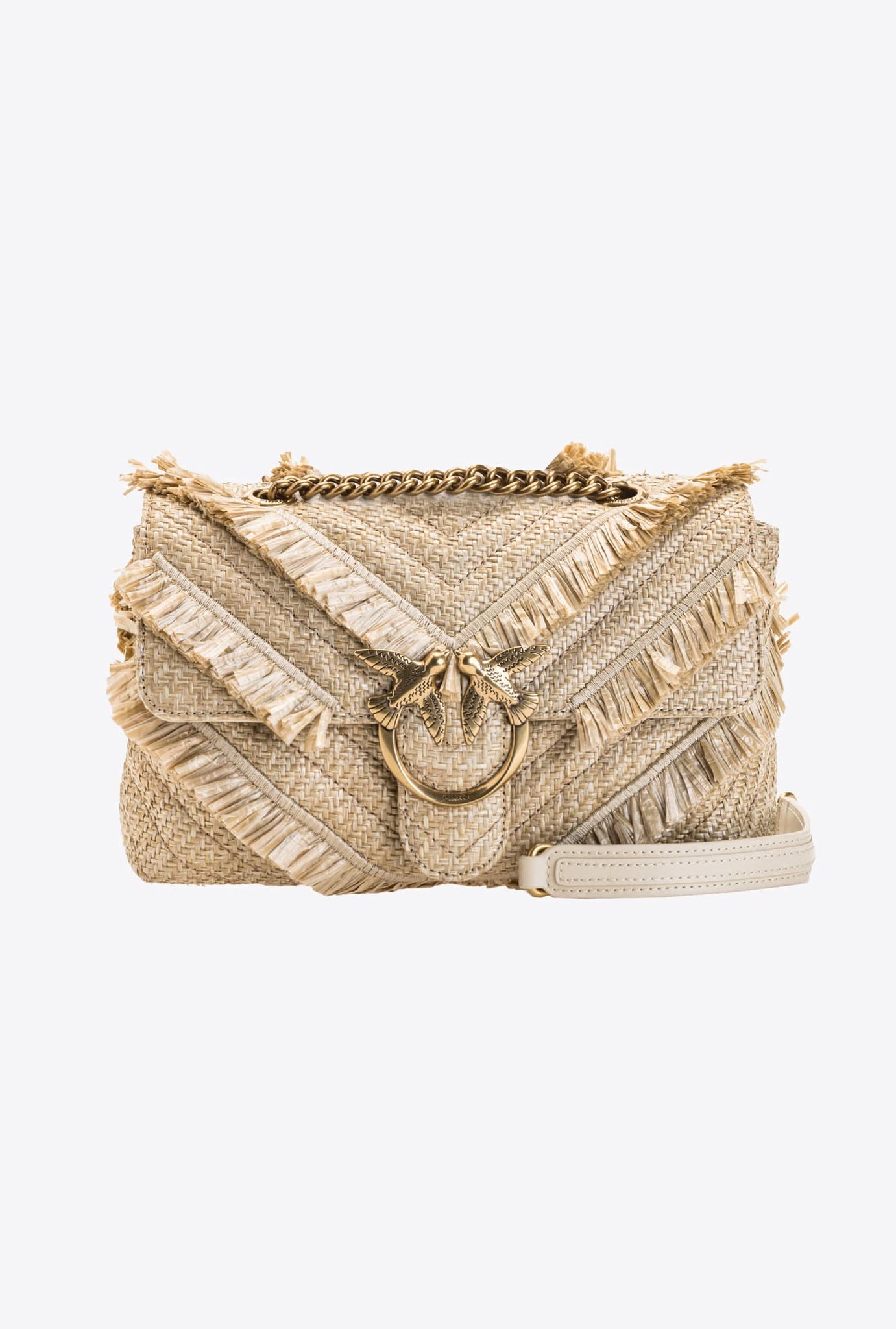Borsa Pinko Lady Love Bag Puff Fringe Chevron / Beige - Ideal Moda