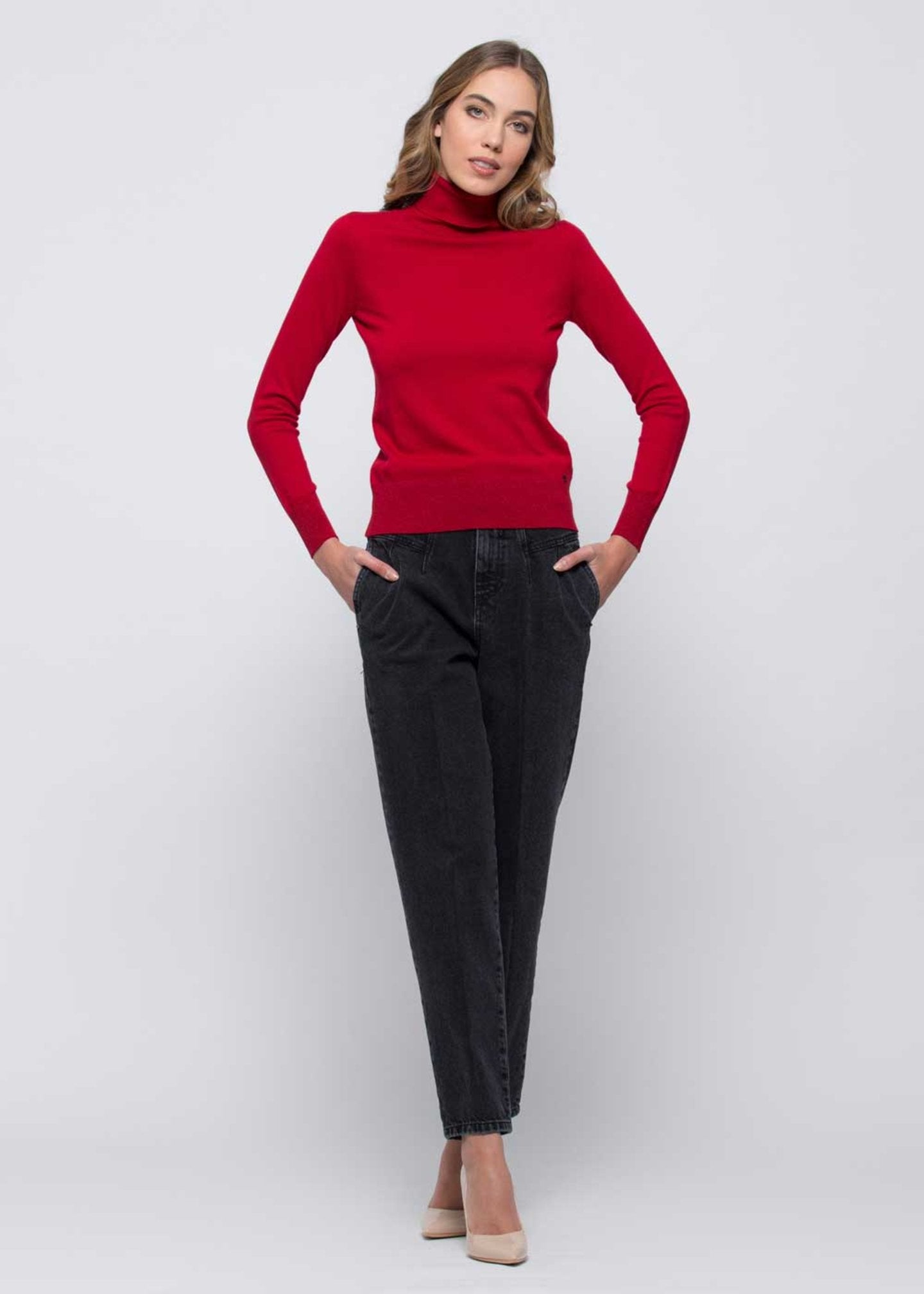 Maglia Kocca a Collo Alto / Rosso - Ideal Moda