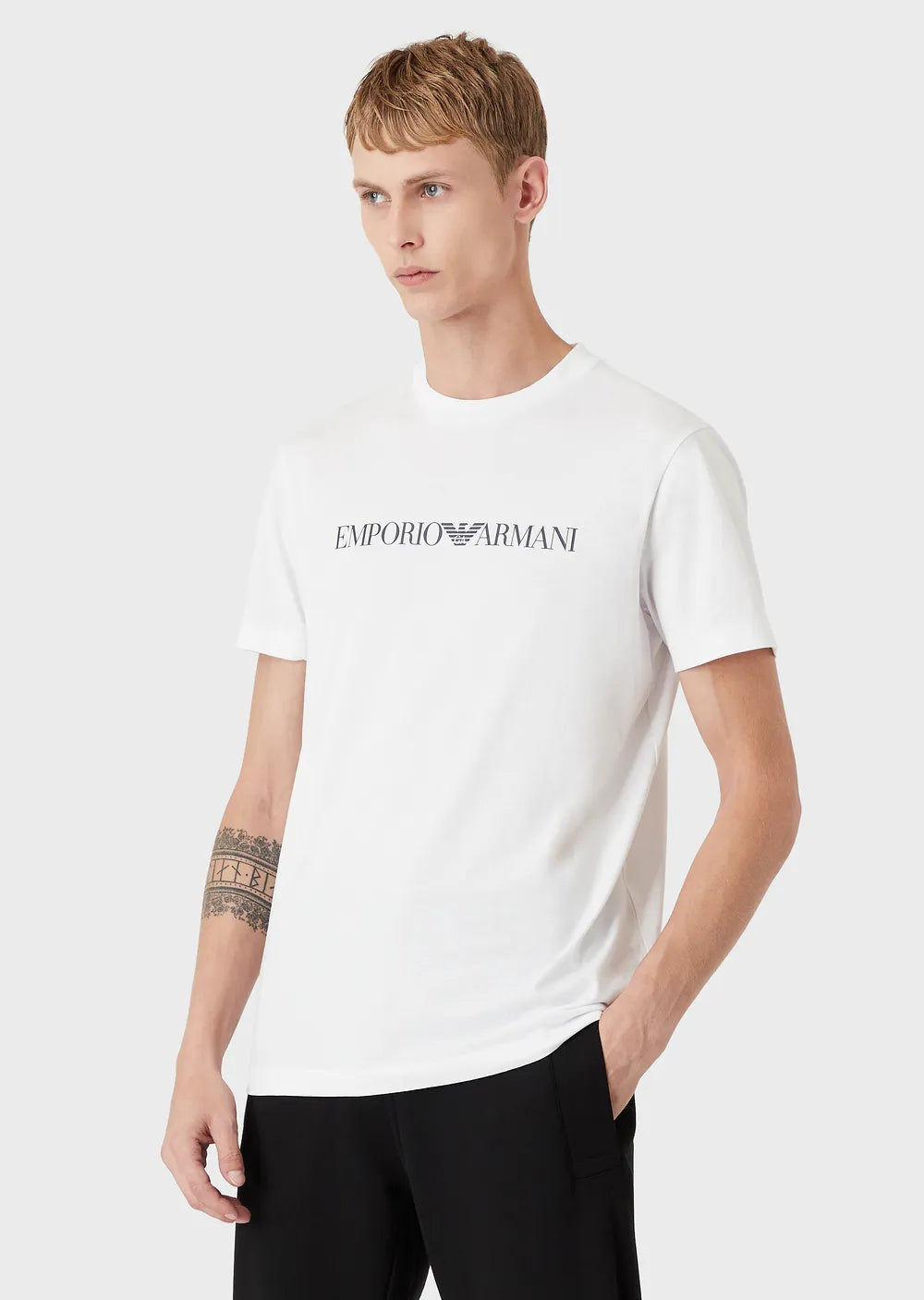 T-Shirt in Pima con Logo Emporio Armani / Bianco - Ideal Moda