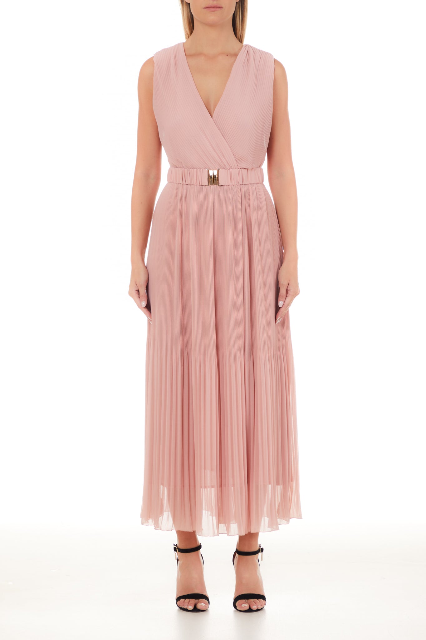 Vestito Plissé in Georgette / Rosa - Ideal Moda