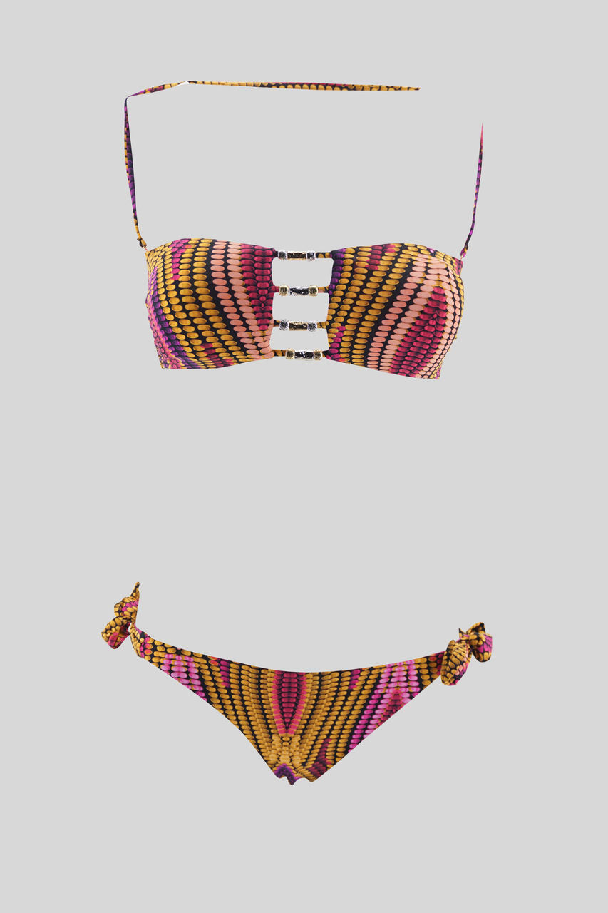 Bikini a Fascia con Accessori Metallici / Multicolor - Ideal Moda
