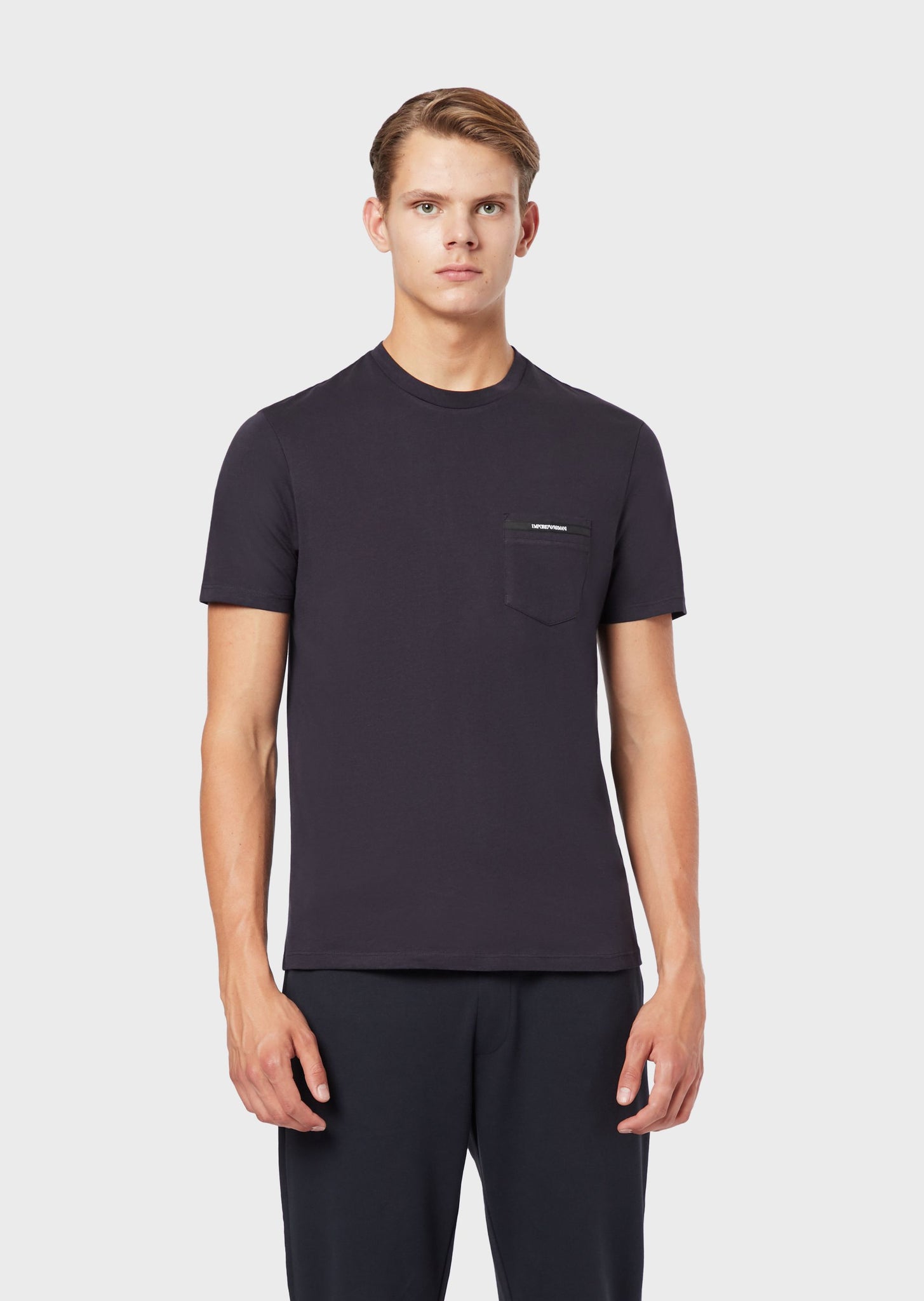 T-Shirt in jersey con tasca e profilo logato / Blu - Ideal Moda