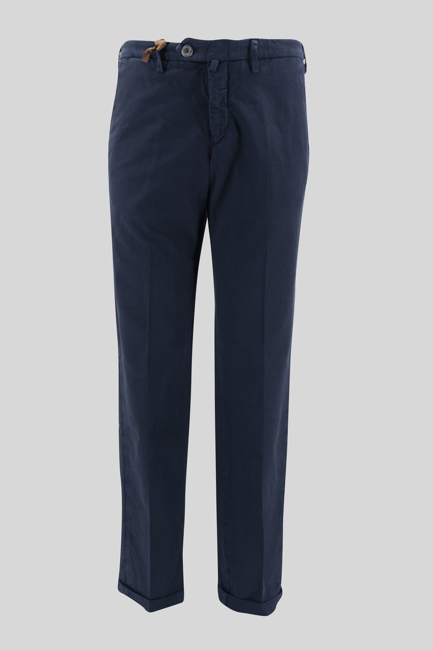 Pantalone Slim Fit in Lino e Cotone / Blu - Ideal Moda