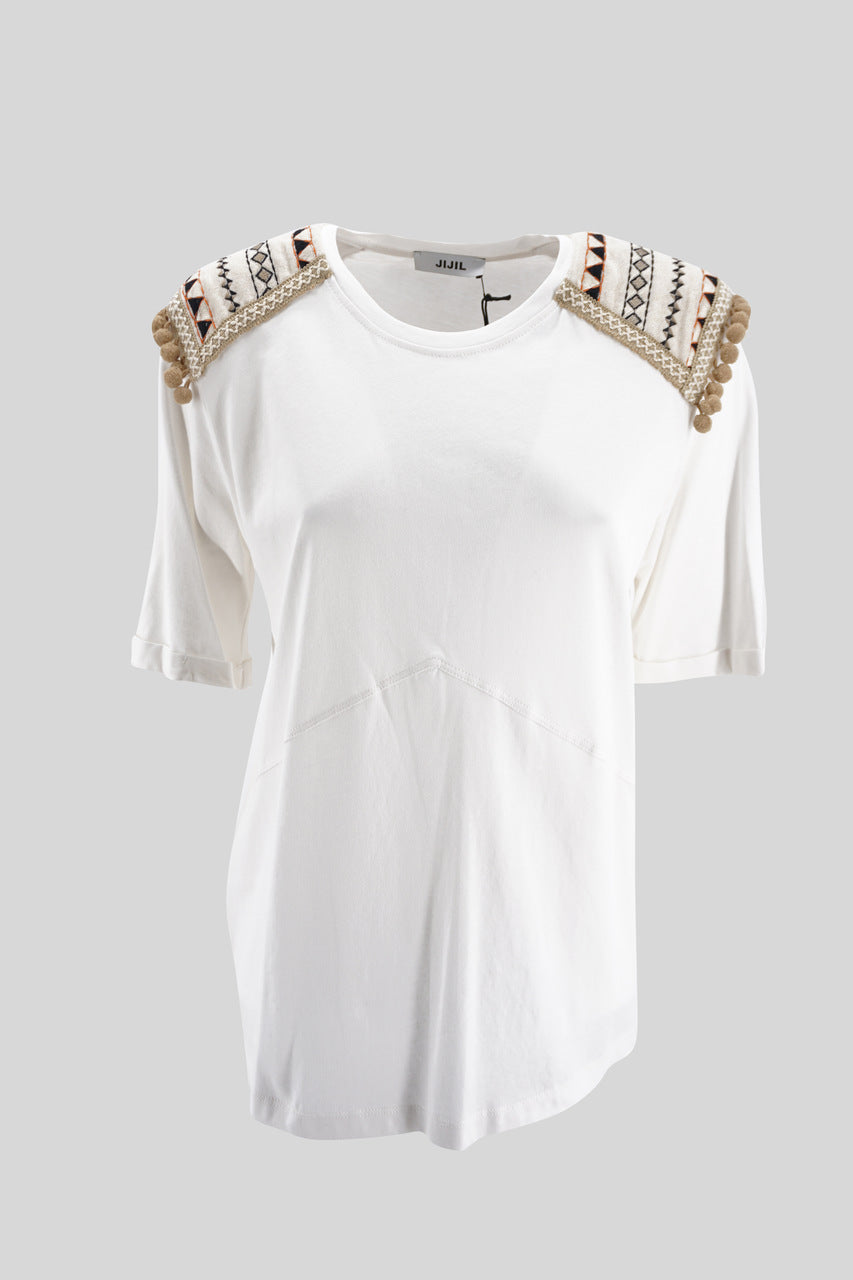T-shirt con Applicazioni / Bianco - Ideal Moda