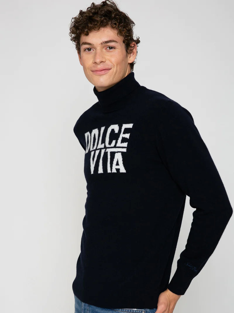 Maglia a Collo Alto con Scritta Fontale Mc2 Saint Barth / Blu - Ideal Moda