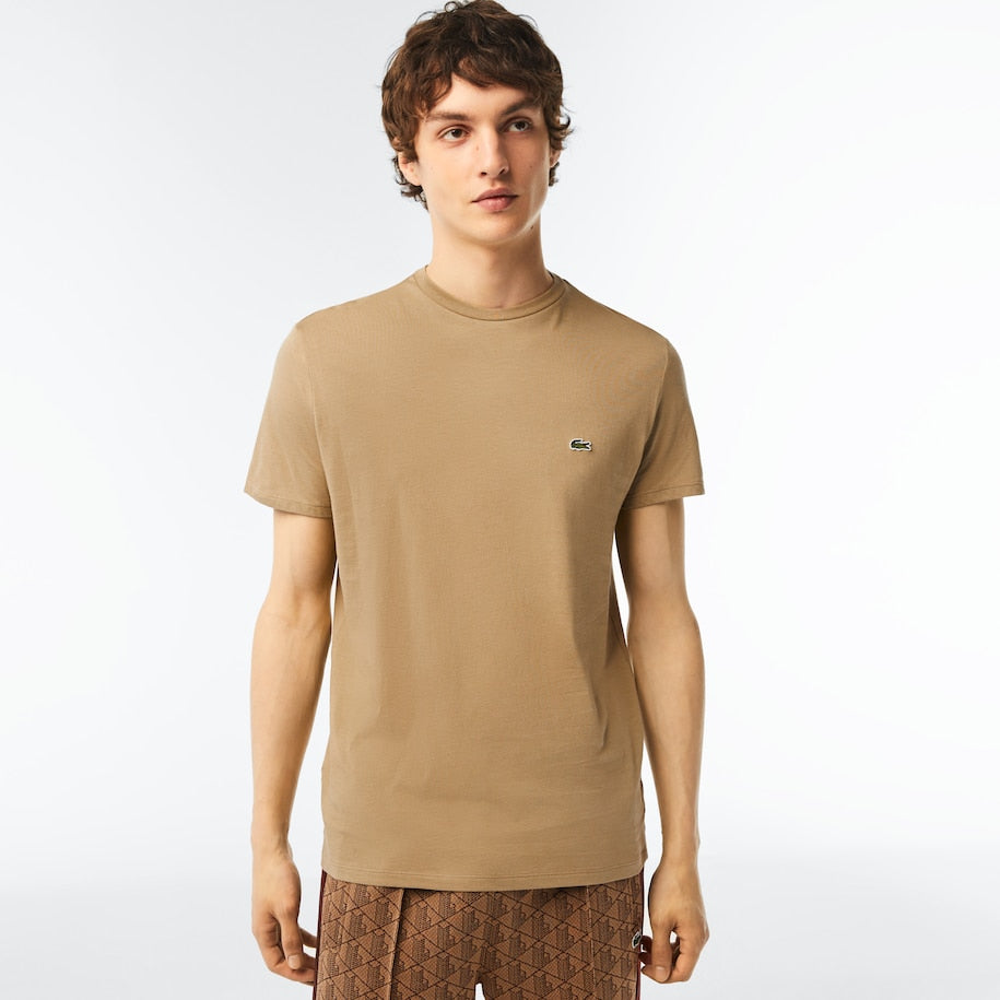 T-Shirt in Jersey di Cotone Pima Lacoste / Beige - Ideal Moda