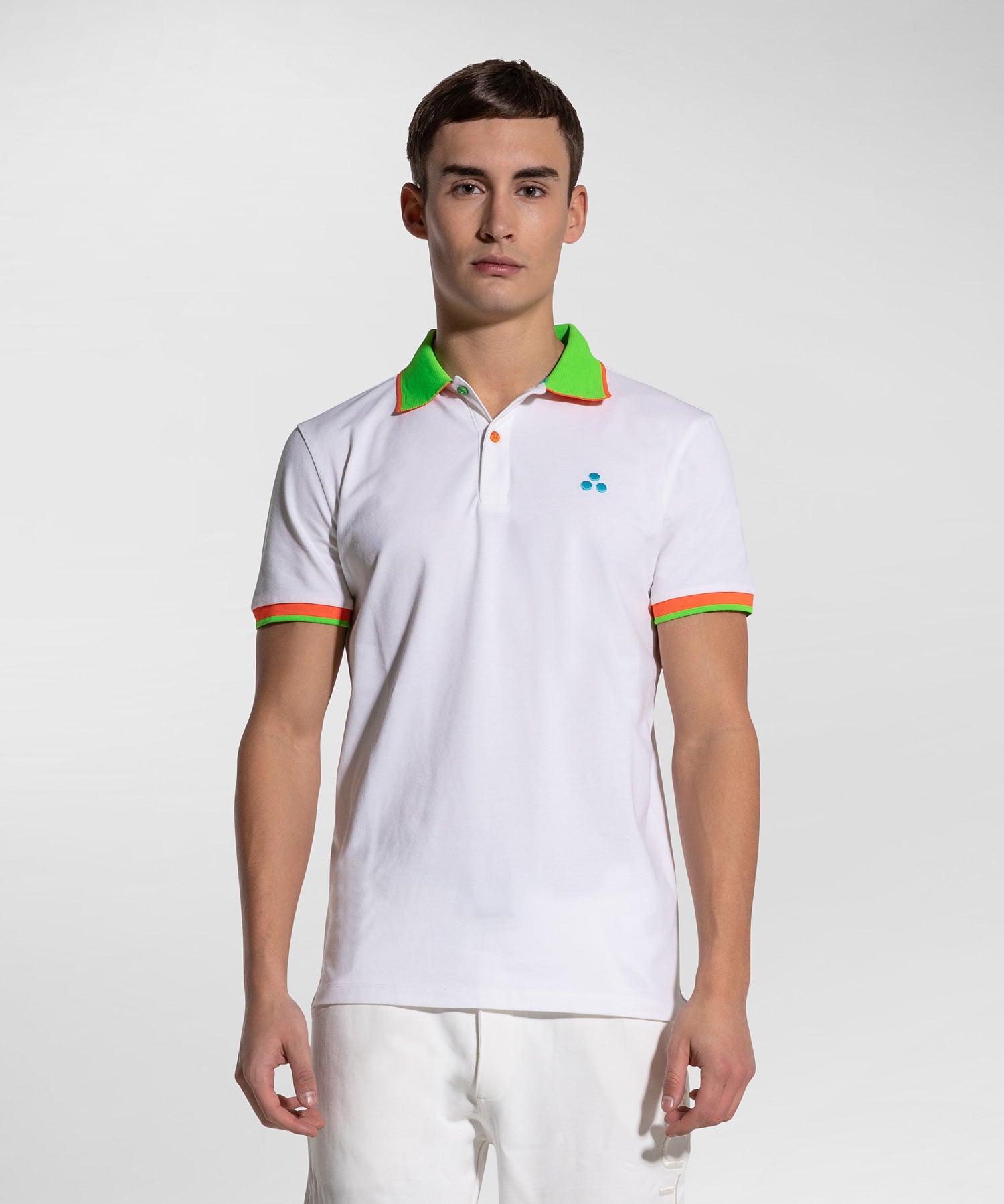 Polo in Piquet con Dettagli Fluorescenti / Bianco - Ideal Moda