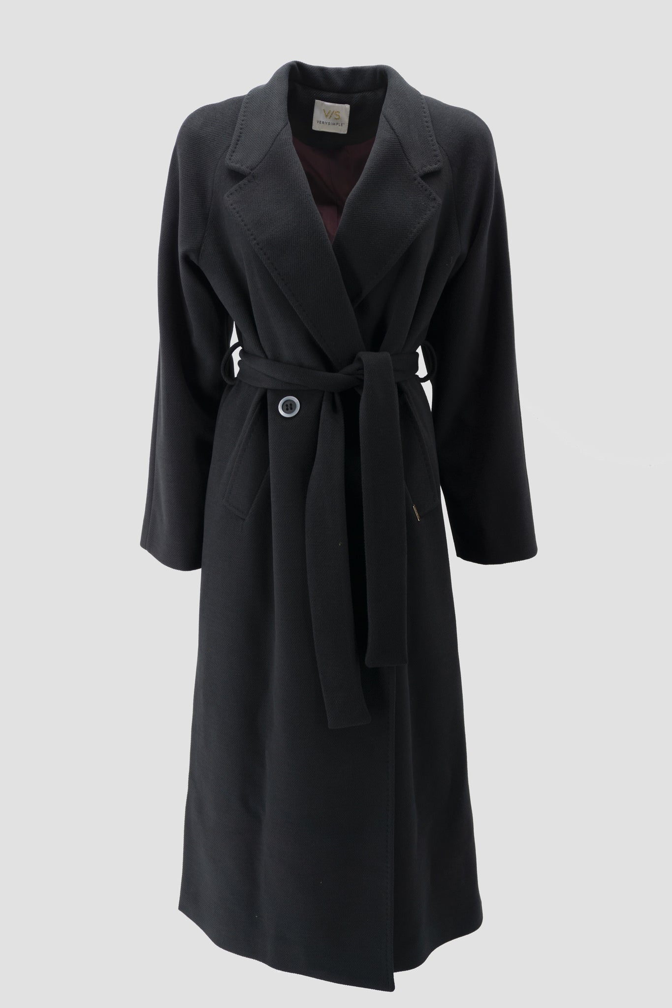 Cappotto Doppio Petto con Cintura / Nero - Ideal Moda