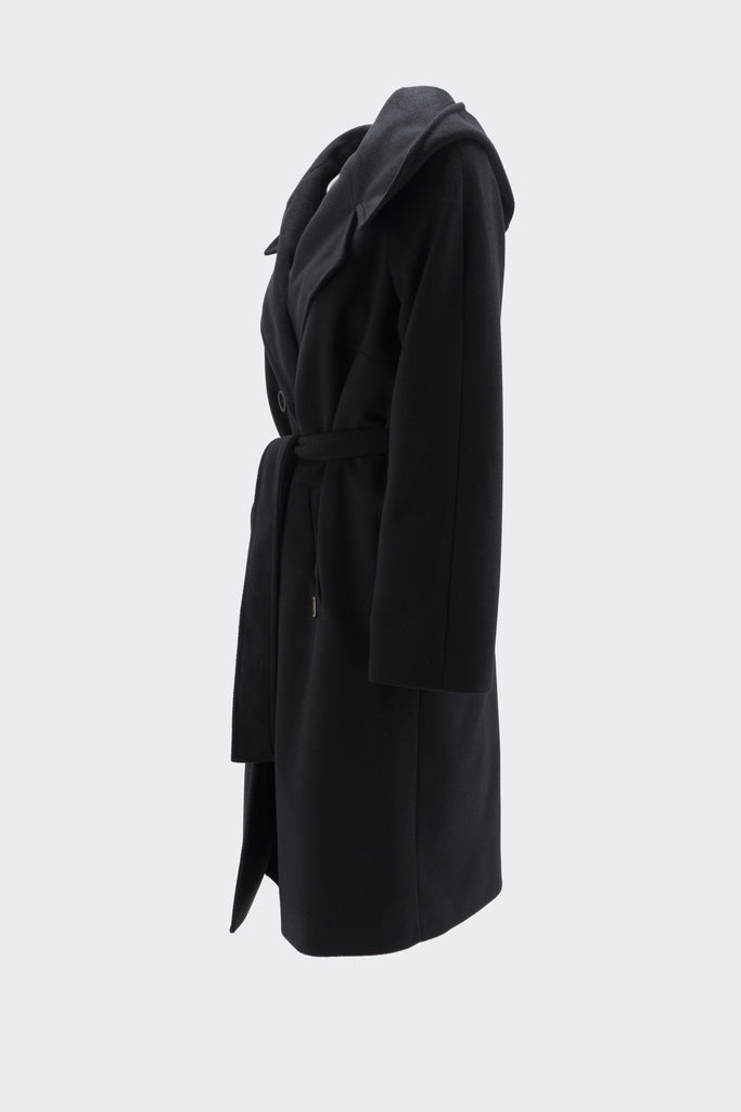Cappotto Lungo con Cintura / Nero - Ideal Moda