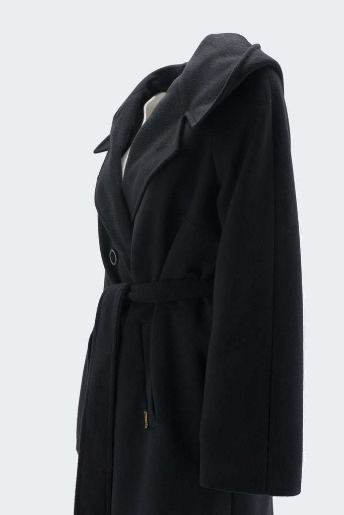 Cappotto Lungo con Cintura / Nero - Ideal Moda