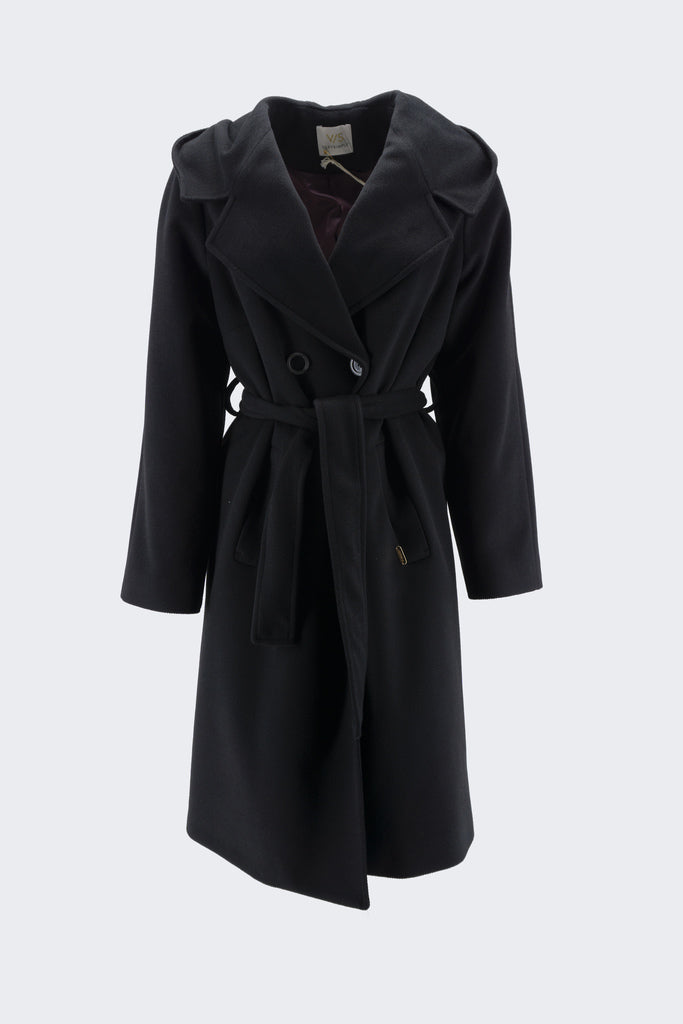 Cappotto Lungo con Cintura / Nero - Ideal Moda