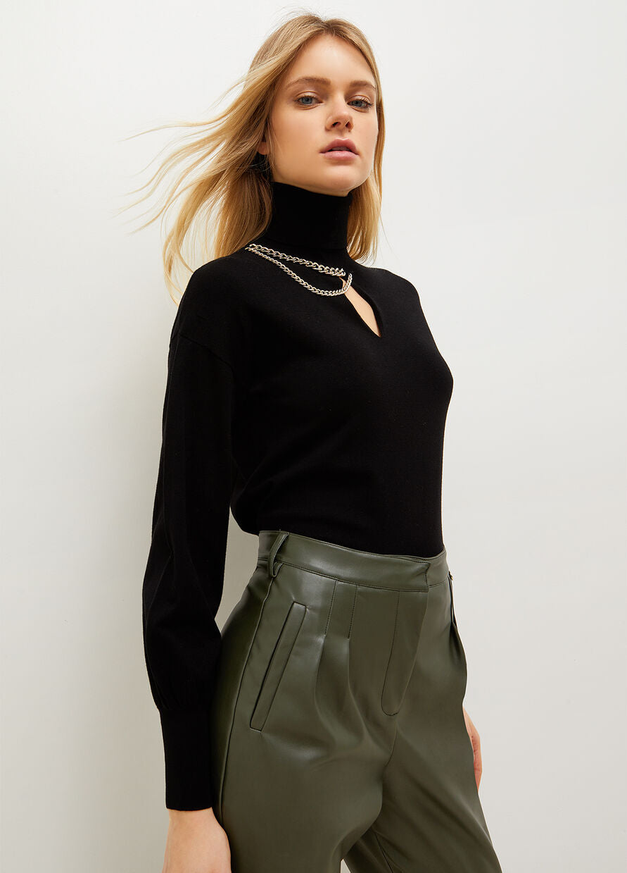 Maglia a Collo Alto con Dettaglio Liu Jo / Nero - Ideal Moda